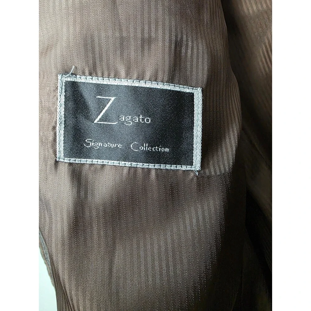 Zagato Signature Collection Mens 42R Brown Striped Cotton 3 Button Blazer Coat